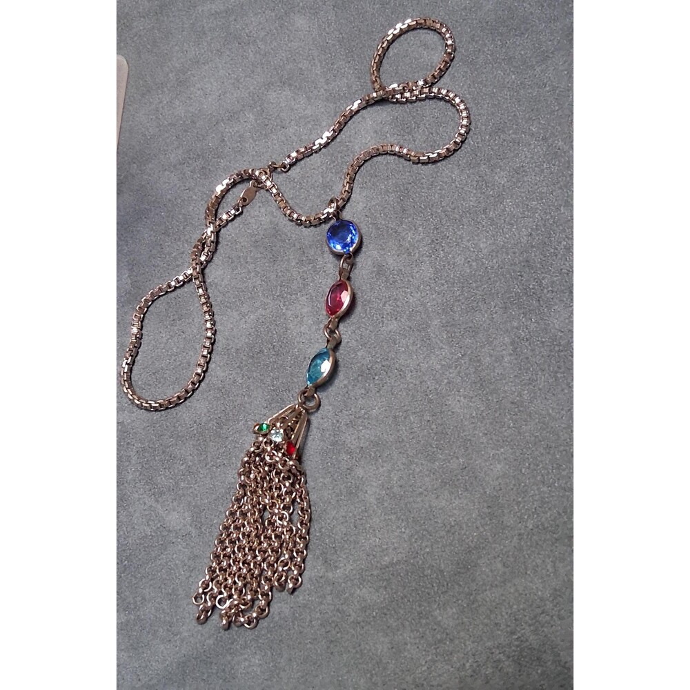 Vintage Bezel Rhinestone Tassel Necklace